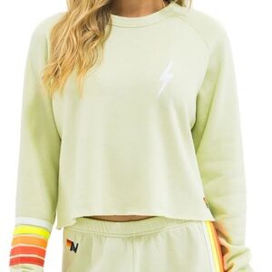 Aviator Nation Light Green Sweatshirt with White Lightning Bolt